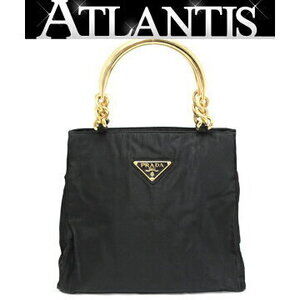 Prada Triangle Logo Handbag Tote Bag Black Nylon Handles GG